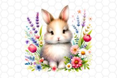 Cute Floral Watercolor Bunny Clipart Sublimation