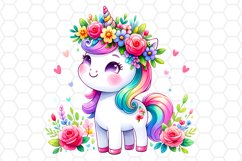 Cute Floral Watercolor Unicorn Clipart Sublimation
