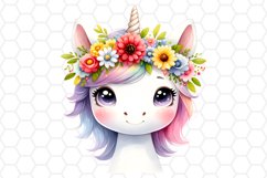 Cute Floral Watercolor Unicorn Clipart Sublimation