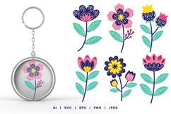 Colorful Flowers and Leaves with Swirls Pattern Design Set Product Image 1