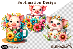Cute flowers dog animals in a cup for Mother&#039;s Day, clipart Product Image 1