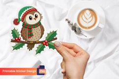 Cute fluffy owl sticker, Owl branch sticker, Bird sticker Product Image 1