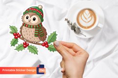 Cute fluffy owl sticker, Owl branch sticker, Bird sticker Product Image 1