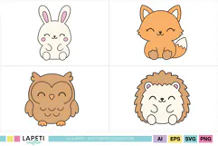 Cute fox, bunny, owl and hedgehog clipart graphics for creating coordinated childhood photo albums and handmade keepsake projects.