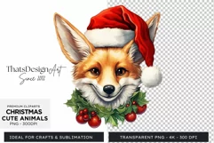 Cute fox Christmas Animals clipart PNG for Sublimation Product Image 1
