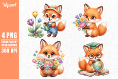 Cute Fox Flower Clipart PNG for Kids