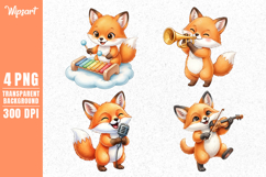 Cute Fox Music Clipart PNG for Kids