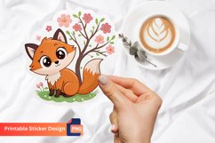 Cute Fox Tree Flowers Sticker, Forest Animal Stickers Product Image 1