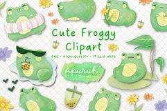 Cute Frog with Facial Expressions Watercolor Clipart 01