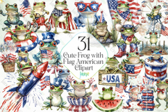 Cute Frog with Flag American Clipart Product Image 1