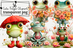 Whimsical Cute Frogs Clipart PNG Watercolor png Product Image 1