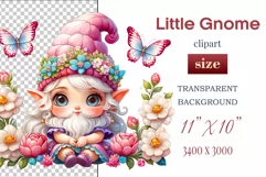 Discover adorable clipart of a cute garden gnome girl sitting in flowers, ideal for enhancing children's books, greeting cards, posters, and websites with charm and magic. High-quality image with vibrant colors for memorable designs.