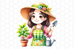 Cute Gardener Watercolor Clipart Garden Sublimation