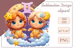 Friendly and cute 3D cartoon Gemini - perfect clipart for your projects. Suitable for astrology, greeting cards, t-shirts, and more!