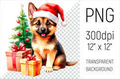 Cute German Shepherd Puppy with Santa Hat. Perfect for sublimation, greeting cards, stickers, planners, DIY gifts, and all your holiday projects!