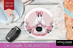 Cute Ghost Cute Car Coaster Pink Halloween Coaster PNG Product Image 1