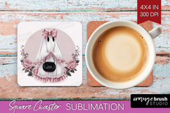 Cute Ghost Cute Square Coaster Pink Halloween Coaster PNG Product Image 1