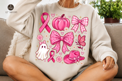 Cute Ghost &amp; Bows Png, Breast Cancer Month Design Product Image 1