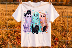 Cute Ghost Cats Png, Pastel Halloween Cat Design, Floral Product Image 3