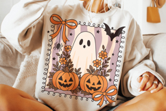 Coquette Bow Halloween Ghost PNG, Fall PNG, Pumpkin PNG Product Image 1