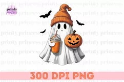 Cute Ghost with Iced Coffee PNG, Retro Halloween Sublimation Product Image 3