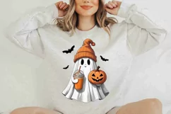 Cute Ghost with Iced Coffee PNG, Retro Halloween Sublimation Product Image 5