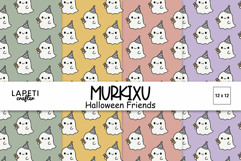 Cute pastel ghost Halloween digital papers in kawaii style, 12x12 inches, designed by Lapeti Crafter.
