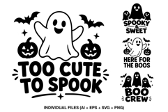 Cute Halloween ghost quote with four spooky designs