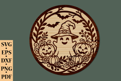 Cute Ghost Halloween Round Sign SVG Product Image 1