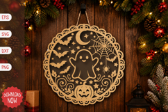 Cute Ghost Halloween Round Sign SVG Product Image 1