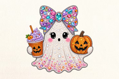 Cute Ghost Pumpkin Rhinestone PNG Design Product Image 1
