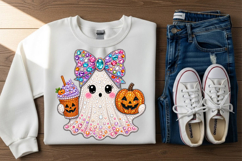 Cute Ghost Pumpkin Rhinestone PNG Design Product Image 3