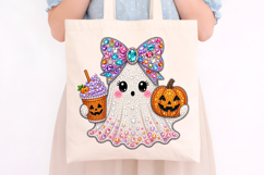 Cute Ghost Pumpkin Rhinestone PNG Design Product Image 4