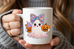 Cute Ghost Pumpkin Rhinestone PNG Design Product Image 5