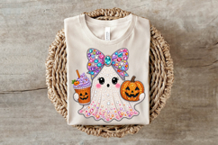 Cute Ghost Pumpkin Rhinestone PNG Design Product Image 6