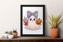 Cute Ghost Pumpkin Rhinestone PNG Design Product Image 7