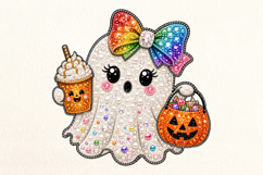 Cute Ghost Rainbow Bow Rhinestone PNG Product Image 1