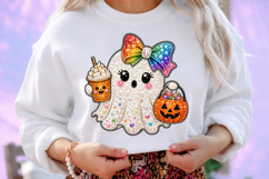 Cute Ghost Rainbow Bow Rhinestone PNG Product Image 2