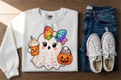 Cute Ghost Rainbow Bow Rhinestone PNG Product Image 3