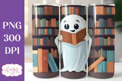Cute ghost reading a book tumbler wrap PNG Sublimation Product Image 1