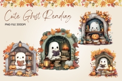 Cute Spooky Halloween Clipart Bookshelf Ghost Books Library Product Image 1