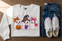 Cute Ghost Trio Rhinestone PNG Design Product Image 3
