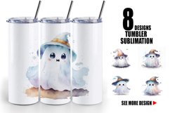 Cute Ghost Watercolor Tumbler Sublimation Wrap Product Image 1