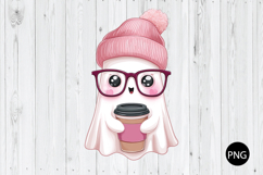 Cute Ghost With Coffee PNG, Halloween PNG, Bougie Ghost PNG Product Image 1