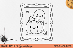 Cute Kawaii Ghost with Pumpkin, Halloween Frame SVG Product Image 1