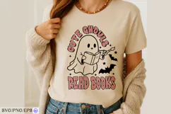 Cute Ghouls Read Books Halloween SVG PNG T-shirt Design Product Image 3