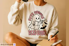 Cute Ghouls Read Books Halloween SVG PNG T-shirt Design Product Image 4