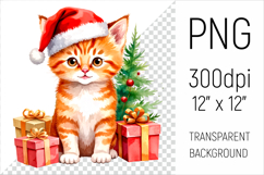 Cute Ginger Cat with Santa Hat. Perfect for sublimation, greeting cards, stickers, planners, DIY gifts, and all your holiday projects!