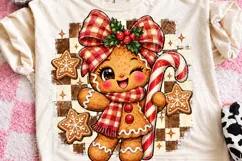 Cute Gingerbread Christmas Buffalo Plaid Bow & Candy Cane PN Product Image 1