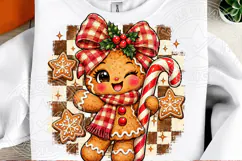 Cute Gingerbread Christmas Buffalo Plaid Bow & Candy Cane PN Product Image 2